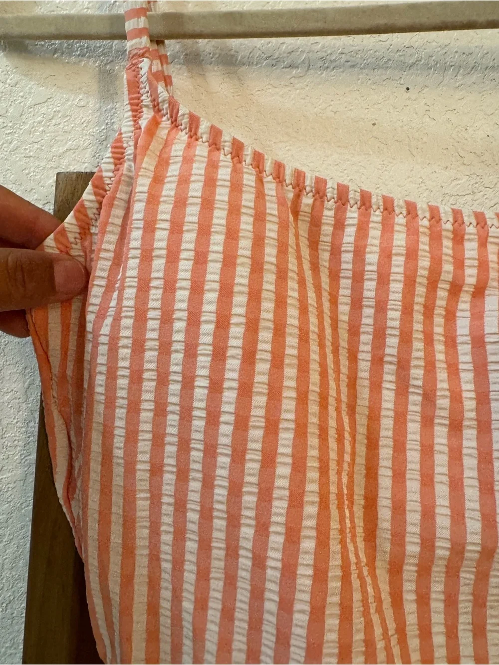 J.Crew Seersucker Striped in Coral One-Piece Swimsuit with Side Ties Sz M $110